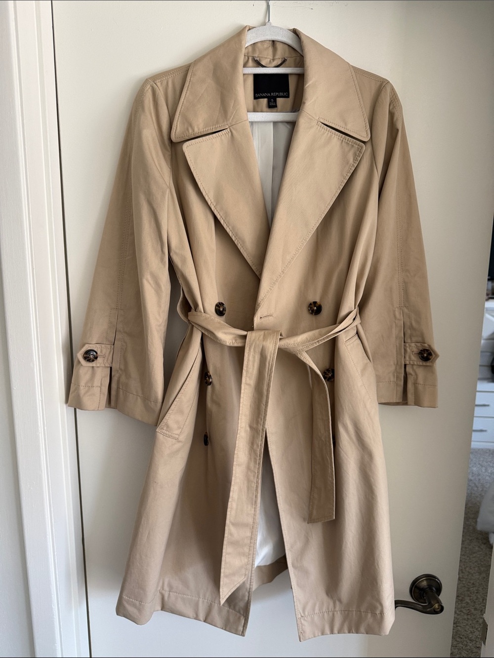 Banana Republic Khaki Double-Breasted Trench Coat